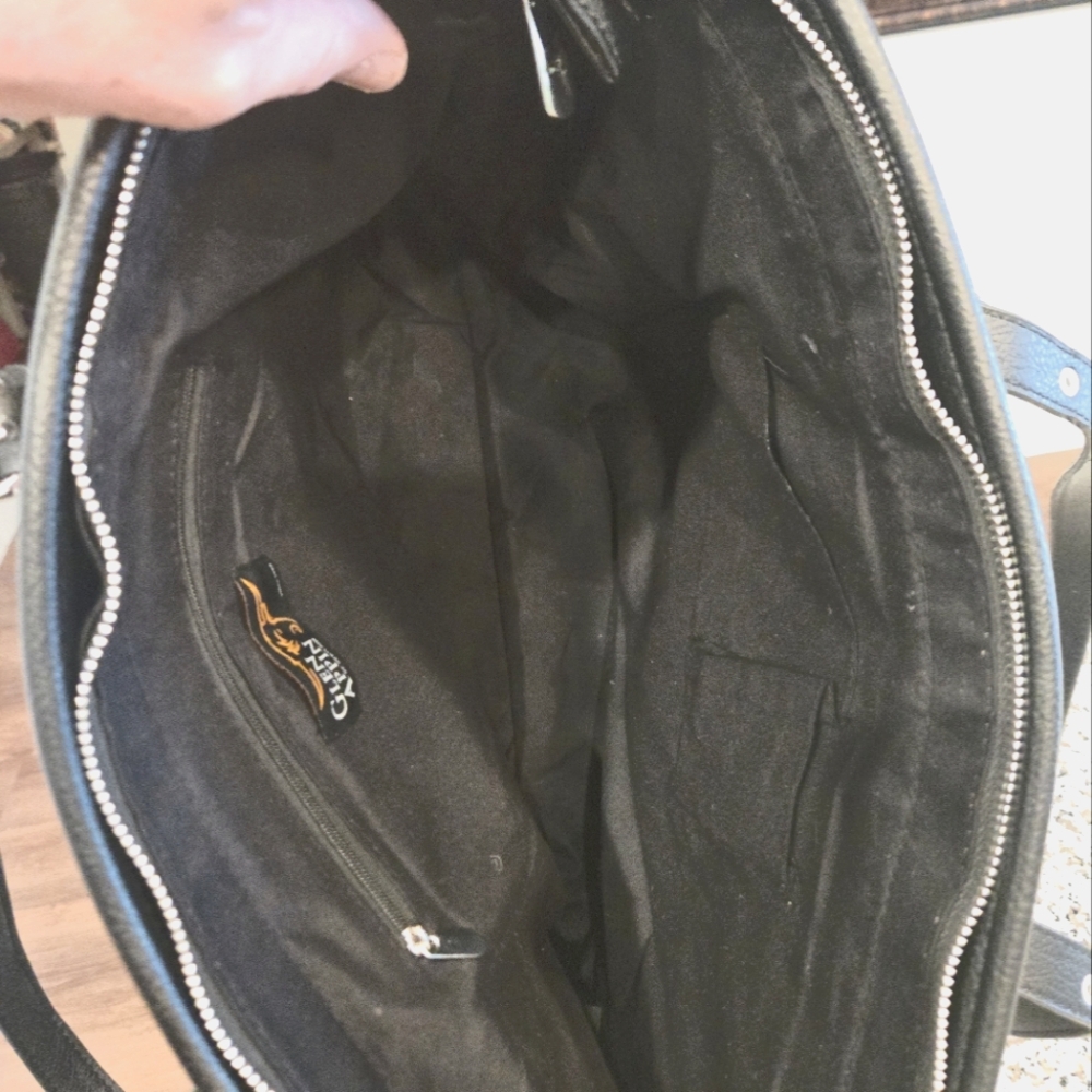 Blue and Black Plaid Bag with Leather Handles - Picture 6 of 6